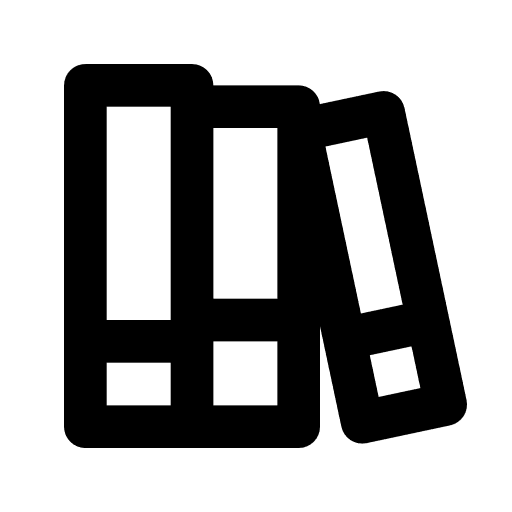 A line drawing of three books arranged as if on a shelf