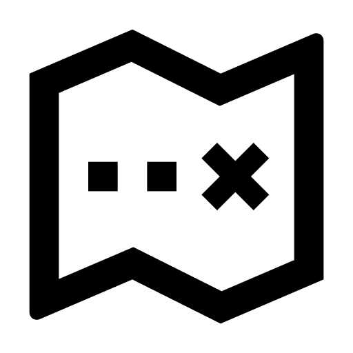 A line drawing of a map with a dotted line leading to an X